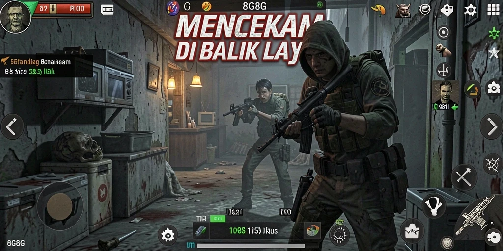 Tangkapan layar gameplay 8G8G menunjukkan suasana horor yang menyeramkan.