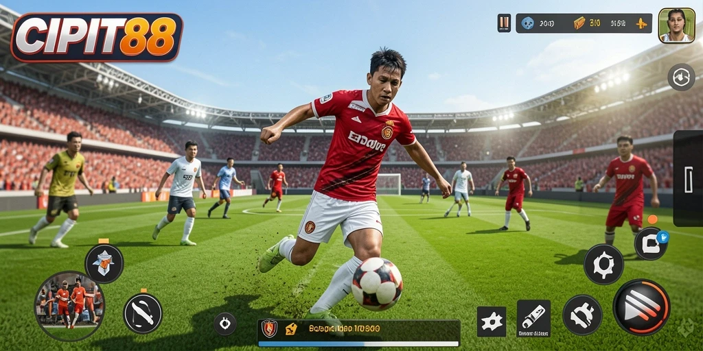 Screenshot utama CIPIT88 menampilkan permainan sepak bola yang mendebarkan.