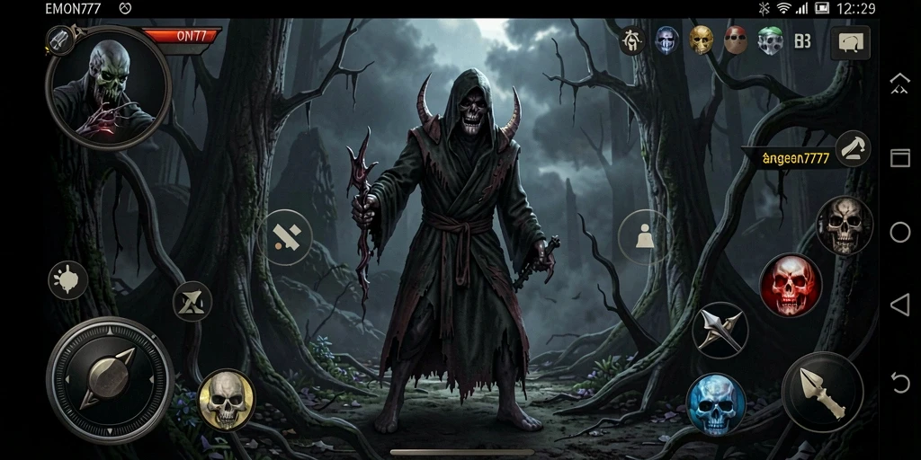 Screenshot gameplay EMON777 menampilkan suasana horor yang intens.