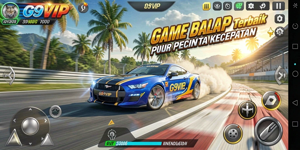 Screenshot gameplay G9VIP menampilkan balapan seru dan kendaraan kece.