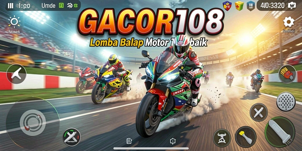 Gameplay GACOR108 yang seru dengan balapan motor yang intens.