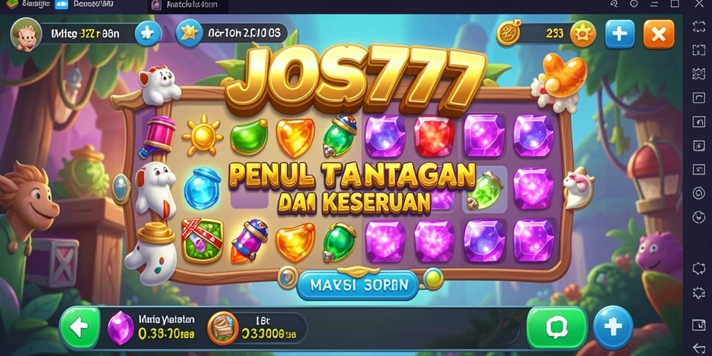 Screenshot JOSS777 menunjukkan gameplay Match-3 yang seru dan berwarna.