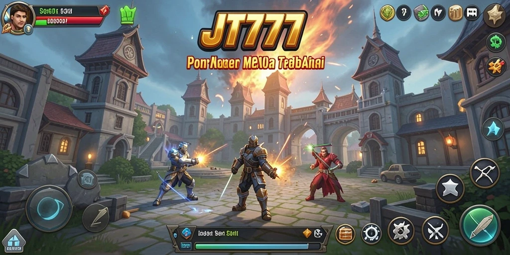 Screenshot gameplay JT777 menampilkan aksi seru pertahanan menara.