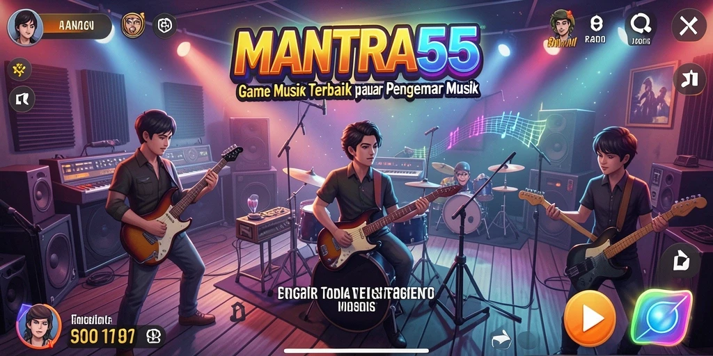 Screenshot gameplay MANTRA55 menampilkan interaksi permainan musik yang seru.