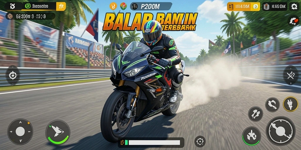 Tampilan gameplay P200M yang memukau saat balapan motor.