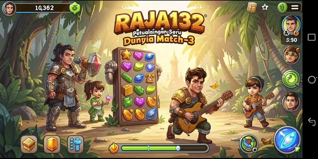 Tampilan gameplay seru dalam RAJA132 saat mencocokkan buah-buahan.